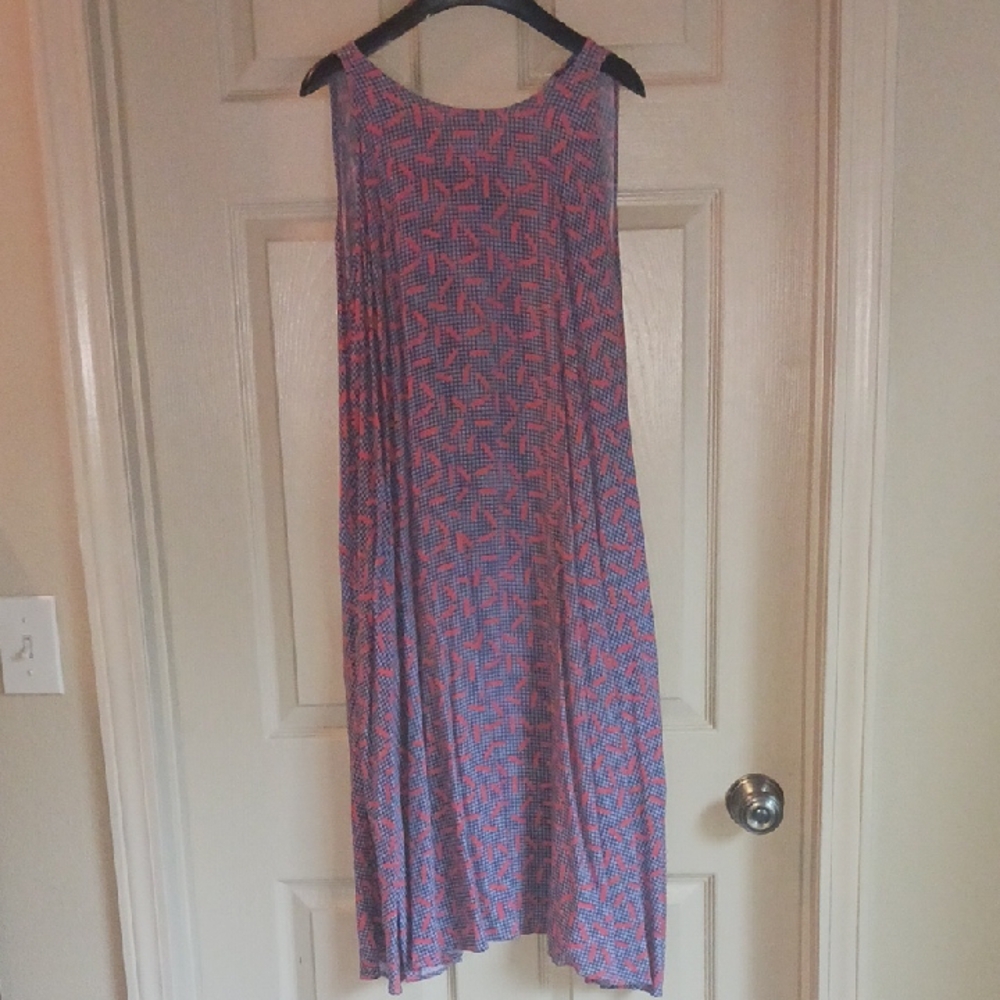 American Apparel Geometric Blue and Red Midi Dress